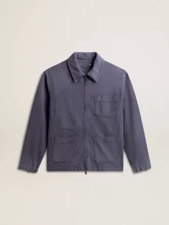 Chaqueta azul para hombre en algodón denim con tratamiento desgastado