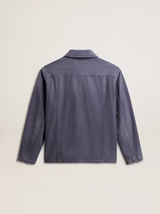 Chaqueta azul para hombre en algodón denim con tratamiento desgastado Chaqueta azul para hombre en algodón denim con tratamiento desgastado