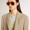 Chaqueta beige de rayas finas para mujer, de corte oversize y botonadura sencilla Chaqueta beige de rayas finas para mujer, de corte oversize y botonadura sencilla