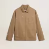 Chaqueta beige para hombre con bordado floral y cremallera completa