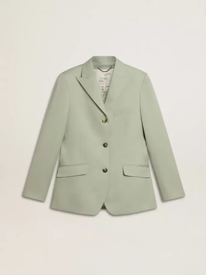 Chaqueta blazer de mujer en lana verde salvia Chaqueta blazer de mujer en lana verde salvia