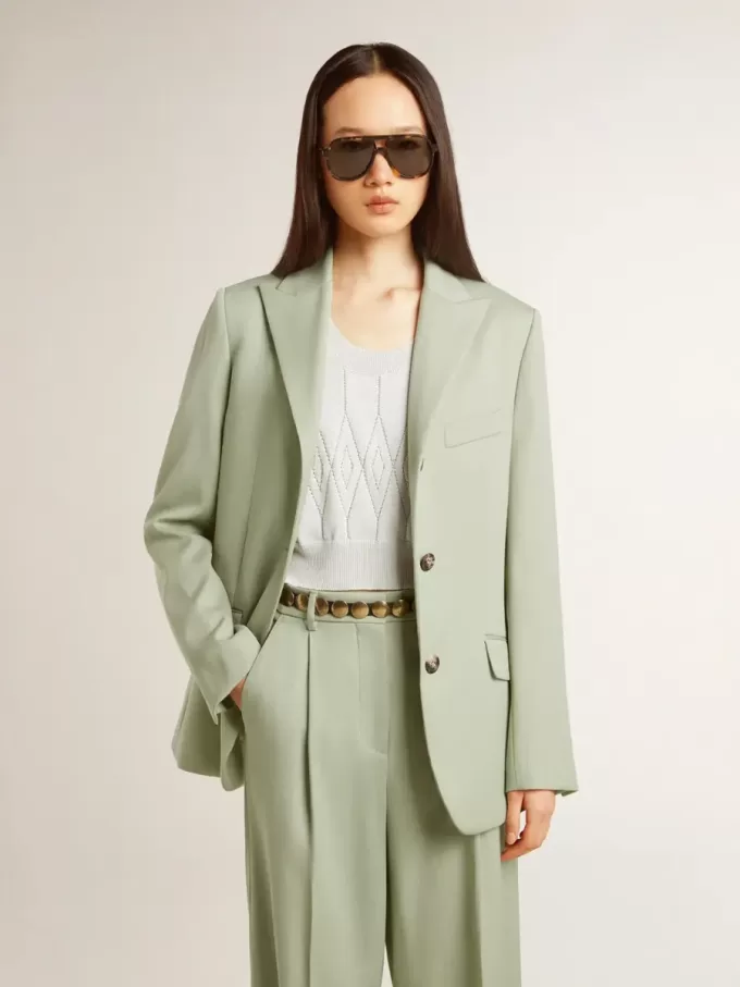 Chaqueta blazer de mujer en lana verde salvia Chaqueta blazer de mujer en lana verde salvia