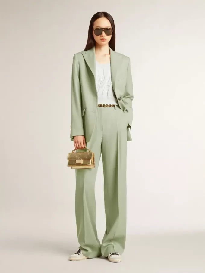 Chaqueta blazer de mujer en lana verde salvia Chaqueta blazer de mujer en lana verde salvia