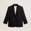 Chaqueta blazer de mujer en mezcla de lana negra Chaqueta blazer de mujer en mezcla de lana negra