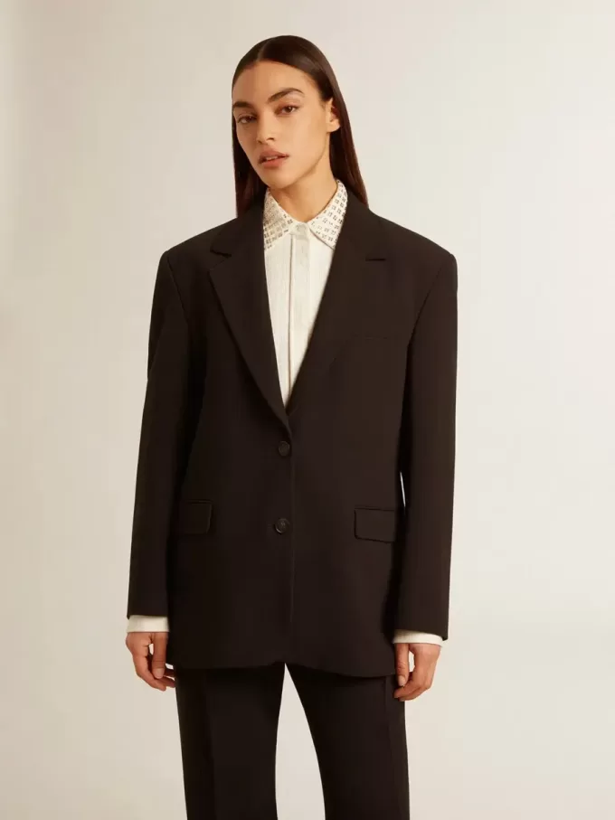 Chaqueta blazer de mujer en mezcla de lana negra Chaqueta blazer de mujer en mezcla de lana negra