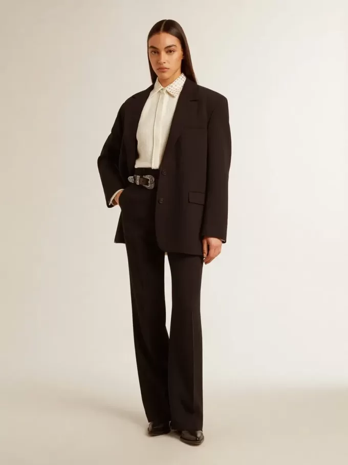 Chaqueta blazer de mujer en mezcla de lana negra Chaqueta blazer de mujer en mezcla de lana negra