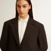 Chaqueta blazer de mujer en mezcla de lana negra Chaqueta blazer de mujer en mezcla de lana negra