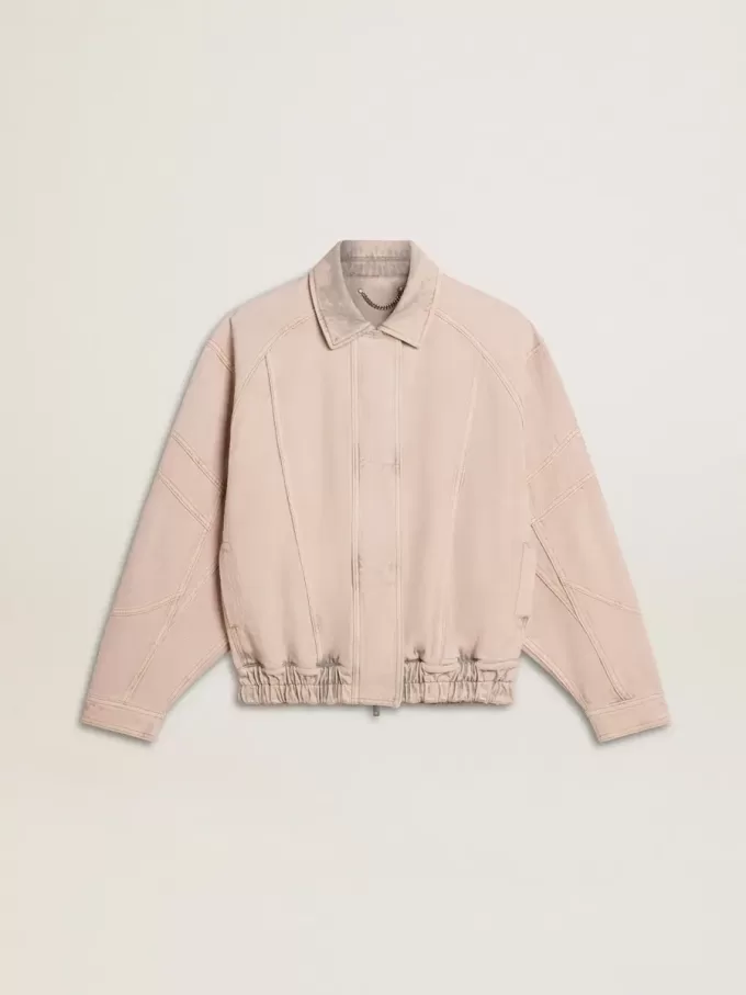 Chaqueta bomber de denim teñida de rosa para mujer Chaqueta bomber de denim teñida de rosa para mujer