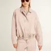 Chaqueta bomber de denim teñida de rosa para mujer Chaqueta bomber de denim teñida de rosa para mujer