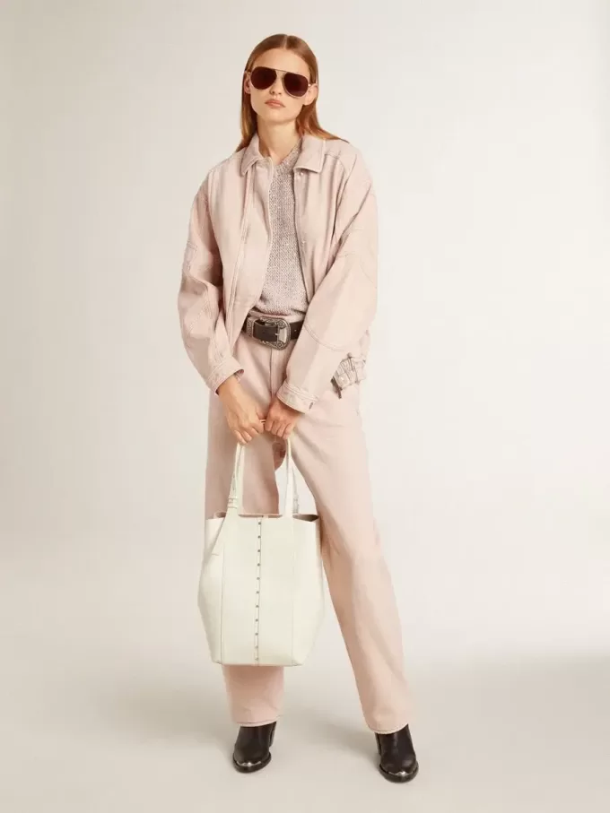 Chaqueta bomber de denim teñida de rosa para mujer Chaqueta bomber de denim teñida de rosa para mujer