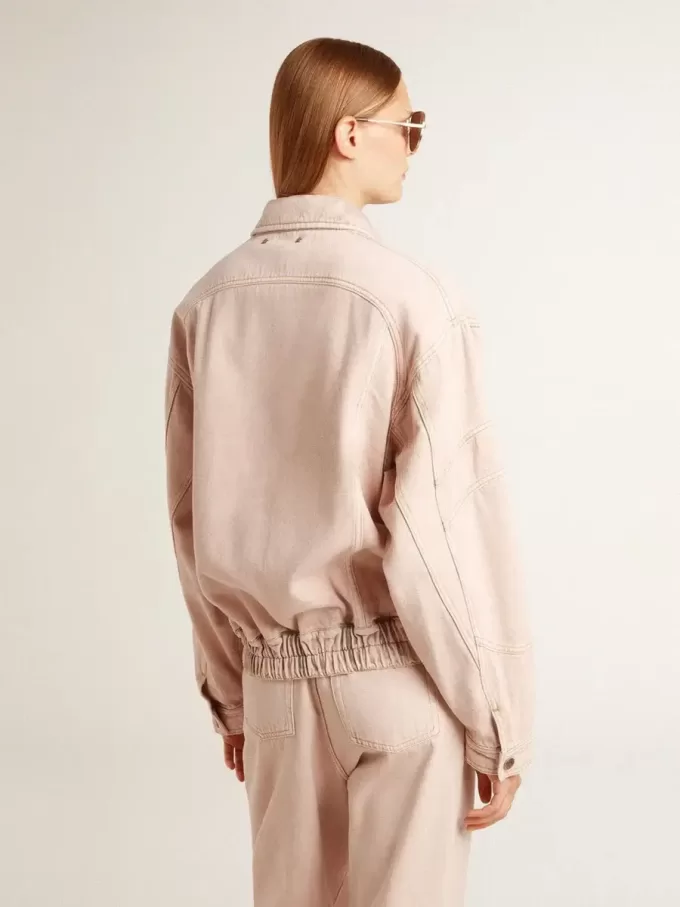 Chaqueta bomber de denim teñida de rosa para mujer Chaqueta bomber de denim teñida de rosa para mujer