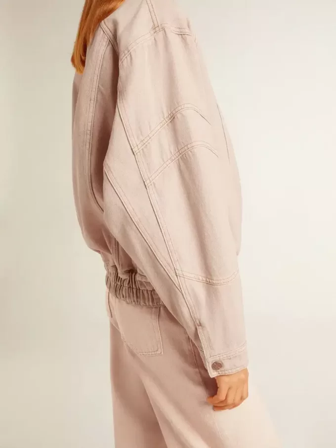 Chaqueta bomber de denim teñida de rosa para mujer Chaqueta bomber de denim teñida de rosa para mujer