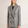 Chaqueta boyfriend de lana con doble botonadura, micro estampado de pata de gallo y lentejuelas Chaqueta boyfriend de lana con doble botonadura, micro estampado de pata de gallo y lentejuelas