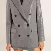 Chaqueta boyfriend de lana con doble botonadura, micro estampado de pata de gallo y lentejuelas Chaqueta boyfriend de lana con doble botonadura, micro estampado de pata de gallo y lentejuelas