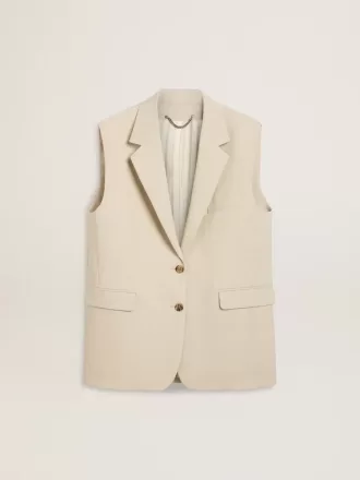 Chaqueta chaleco de mujer en mezcla de lana caqui