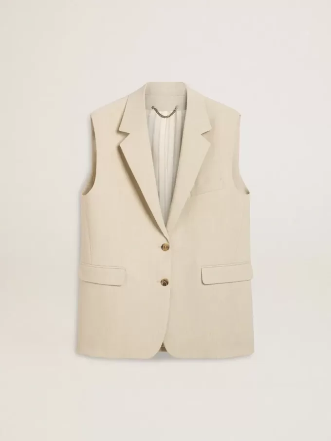 Chaqueta chaleco de mujer en mezcla de lana caqui Chaqueta chaleco de mujer en mezcla de lana caqui