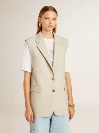 Chaqueta chaleco de mujer en mezcla de lana caqui