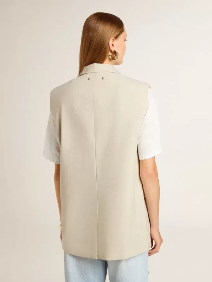 Chaqueta chaleco de mujer en mezcla de lana caqui Chaqueta chaleco de mujer en mezcla de lana caqui