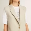 Chaqueta chaleco de mujer en mezcla de lana caqui Chaqueta chaleco de mujer en mezcla de lana caqui