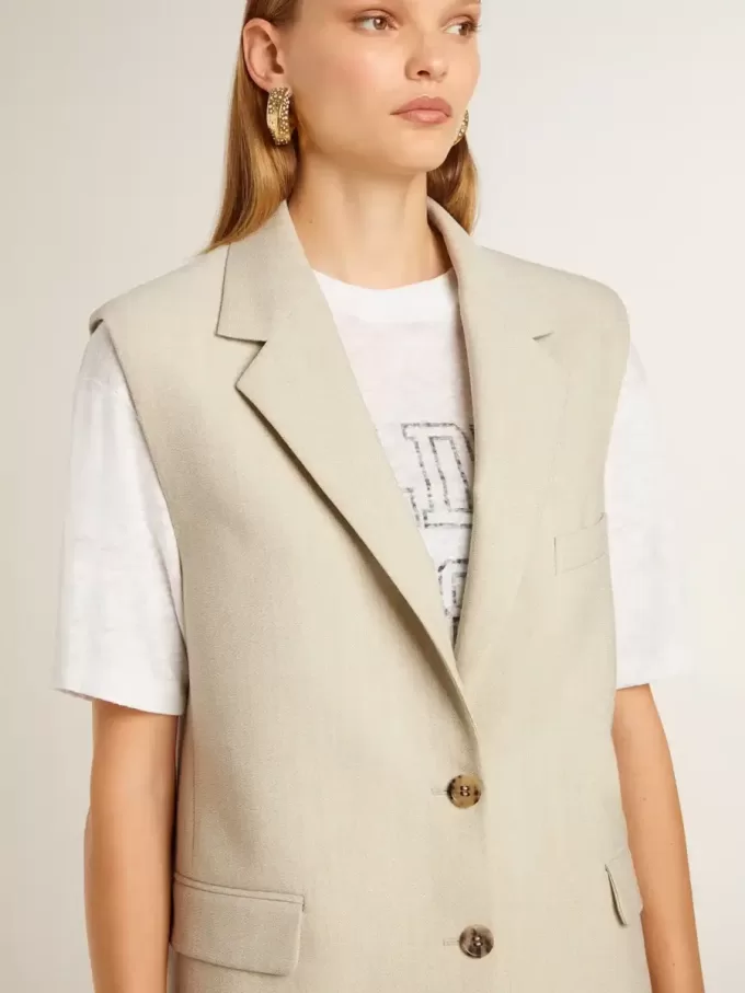 Chaqueta chaleco de mujer en mezcla de lana caqui Chaqueta chaleco de mujer en mezcla de lana caqui