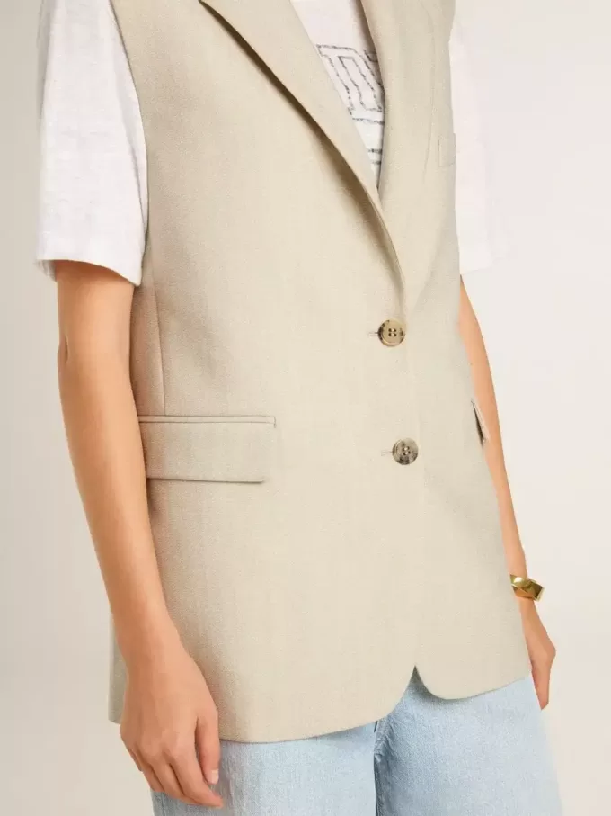 Chaqueta chaleco de mujer en mezcla de lana caqui Chaqueta chaleco de mujer en mezcla de lana caqui