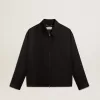 Chaqueta con cremallera para hombre en gabardina de lana negra Chaqueta con cremallera para hombre en gabardina de lana negra