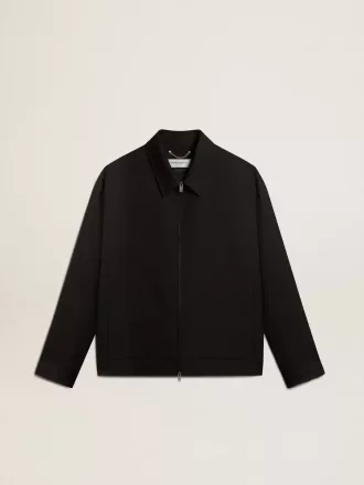 Chaqueta con cremallera para hombre en gabardina de lana negra