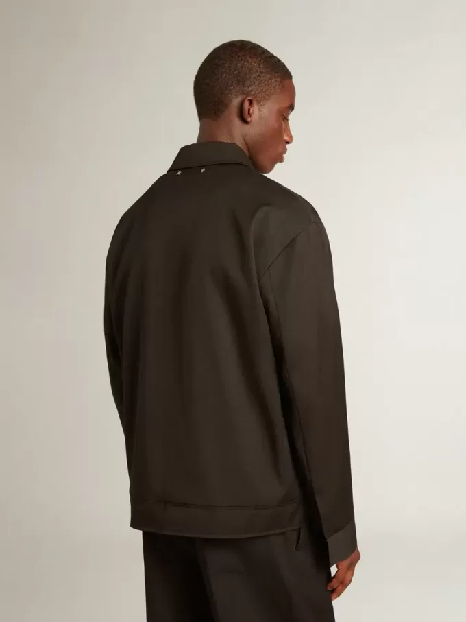 Chaqueta con cremallera para hombre en gabardina de lana negra Chaqueta con cremallera para hombre en gabardina de lana negra
