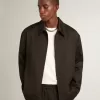 Chaqueta con cremallera para hombre en gabardina de lana negra Chaqueta con cremallera para hombre en gabardina de lana negra