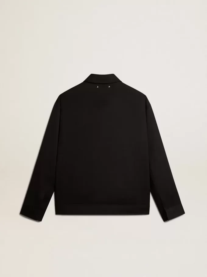 Chaqueta con cremallera para hombre en gabardina de lana negra Chaqueta con cremallera para hombre en gabardina de lana negra