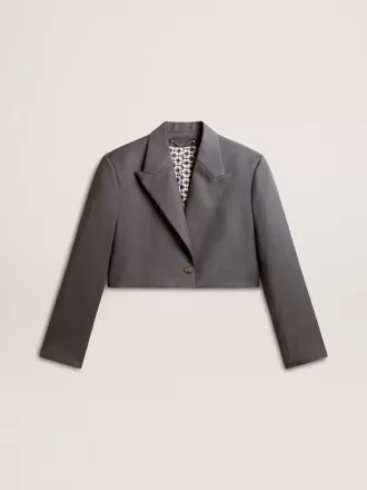 Chaqueta corta de mujer de lana azul claro con botonadura sencilla