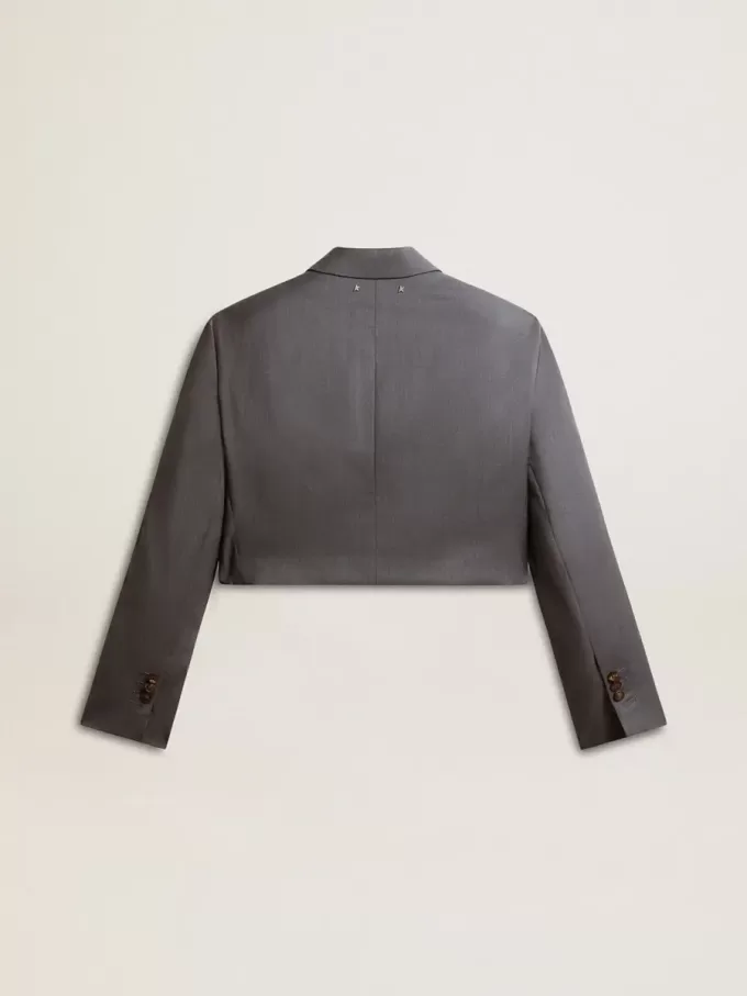 Chaqueta corta de mujer de lana azul claro con botonadura sencilla Chaqueta corta de mujer de lana azul claro con botonadura sencilla