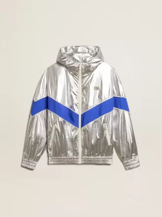 Chaqueta cortavientos para mujer en tejido técnico plateado