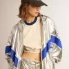Chaqueta cortavientos para mujer en tejido técnico plateado Chaqueta cortavientos para mujer en tejido técnico plateado