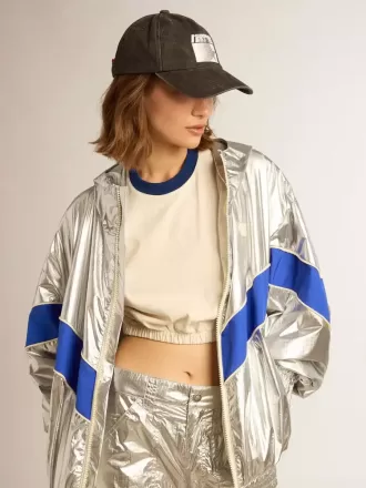 Chaqueta cortavientos para mujer en tejido técnico plateado