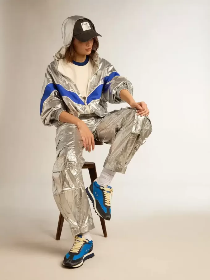 Chaqueta cortavientos para mujer en tejido técnico plateado Chaqueta cortavientos para mujer en tejido técnico plateado