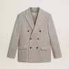 Chaqueta cruzada para hombre en seda gris y lana chevron