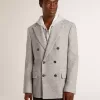 Chaqueta cruzada para hombre en seda gris y lana chevron