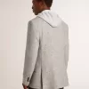Chaqueta cruzada para hombre en seda gris y lana chevron