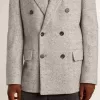 Chaqueta cruzada para hombre en seda gris y lana chevron