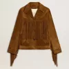 Chaqueta de ante color tabaco para mujer con flecos Chaqueta de ante color tabaco para mujer con flecos