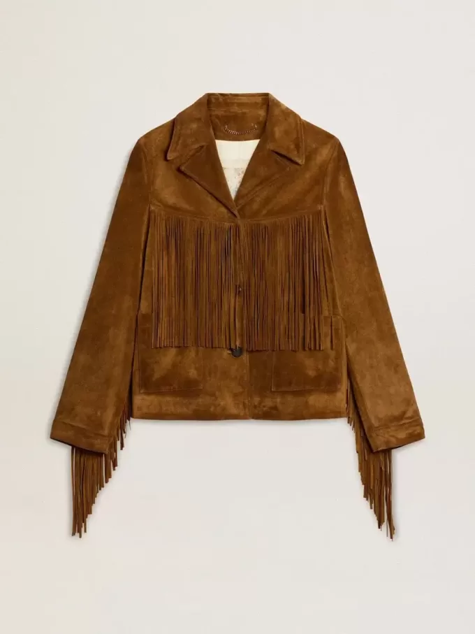 Chaqueta de ante color tabaco para mujer con flecos Chaqueta de ante color tabaco para mujer con flecos