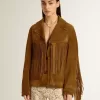 Chaqueta de ante color tabaco para mujer con flecos Chaqueta de ante color tabaco para mujer con flecos