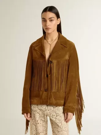 Chaqueta de ante color tabaco para mujer con flecos