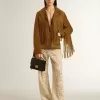 Chaqueta de ante color tabaco para mujer con flecos Chaqueta de ante color tabaco para mujer con flecos