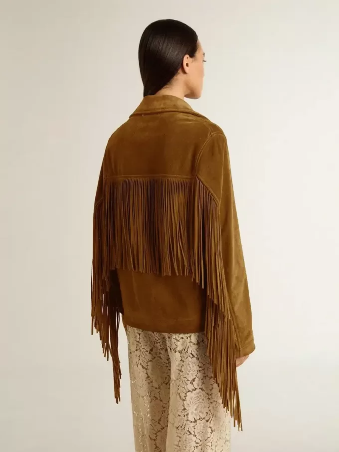 Chaqueta de ante color tabaco para mujer con flecos Chaqueta de ante color tabaco para mujer con flecos