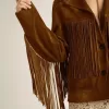 Chaqueta de ante color tabaco para mujer con flecos Chaqueta de ante color tabaco para mujer con flecos