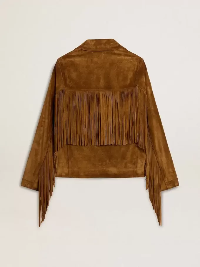 Chaqueta de ante color tabaco para mujer con flecos Chaqueta de ante color tabaco para mujer con flecos