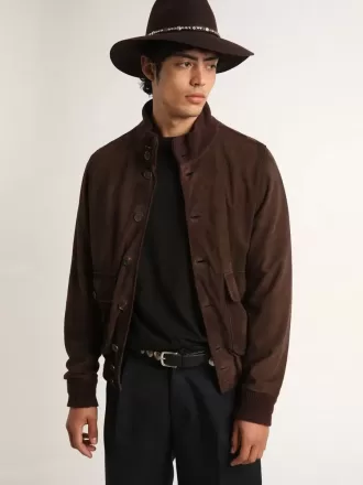 Chaqueta de aviador Golden Collection en ante marrón oscuro
