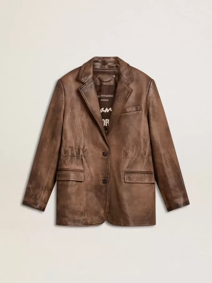 Chaqueta de cuero marrón para mujer Chaqueta de cuero marrón para mujer